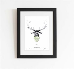 Handsignierter Kunstdruck "Hopfenhirsch"