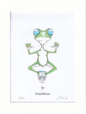 Handkolorierter Kunstdruck "Amphibious" - blau