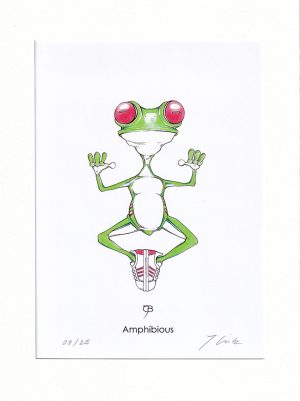 Handkolorierter Kunstdruck "Amphibious" - rot