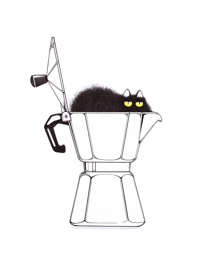 Black Coffee Cat - Katze in Espresso-Kanne
