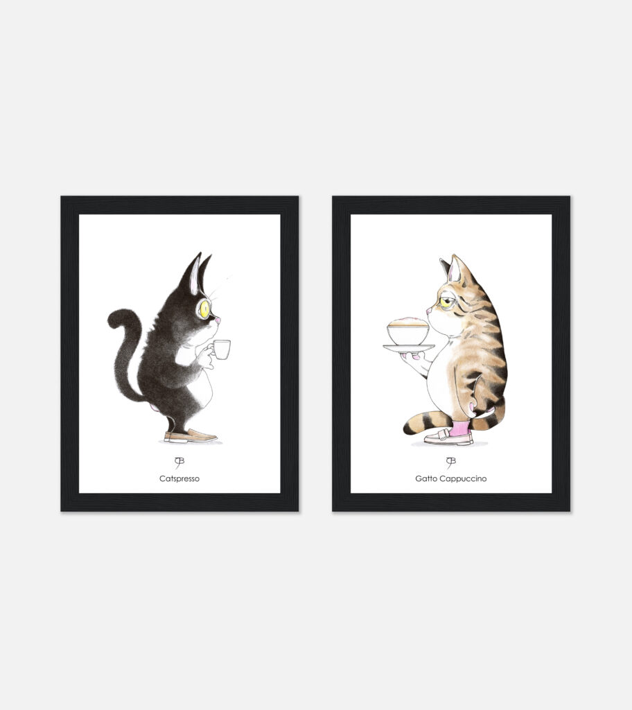 2 Katzen Kaffee Kunstdrucke