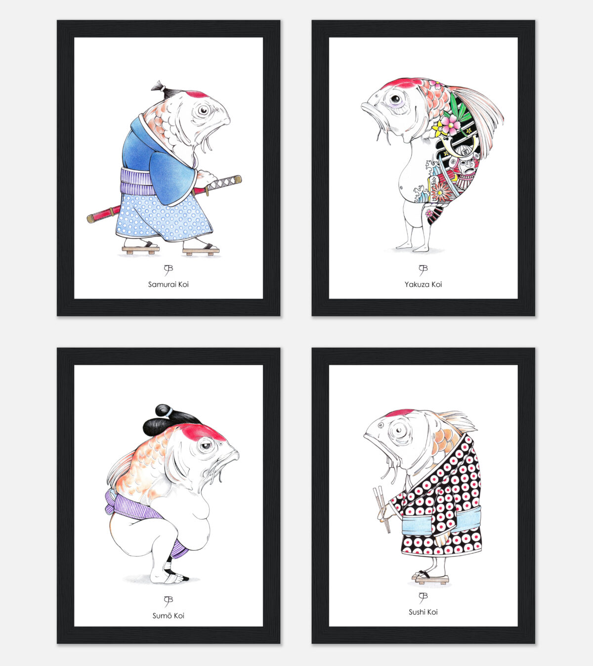 4 japanische Koi Kunstdrucke