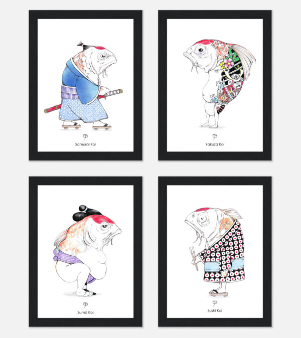 4 japanische Koi Kunstdrucke