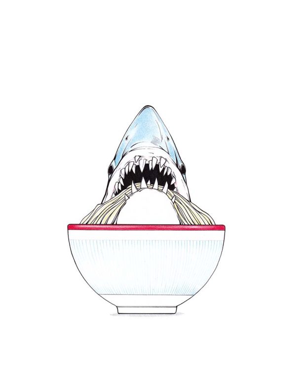 Ramen Illustration: Jaws Filled With Noodles
