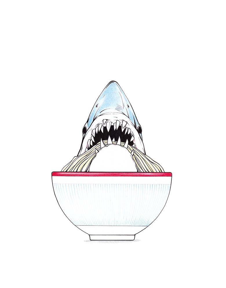 Ramen Illustration: Jaws Filled With Noodles