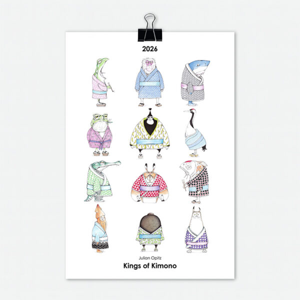 Titelseite des Kimono-Kalenders 2026 mit 12 originellen Kimono-Illustrationen