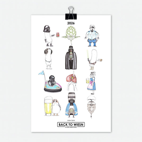 Titelseite des Star Wars Kalenders 2026 Teil 3 mit 12 originellen bayerischen Star Wars Illustrationen