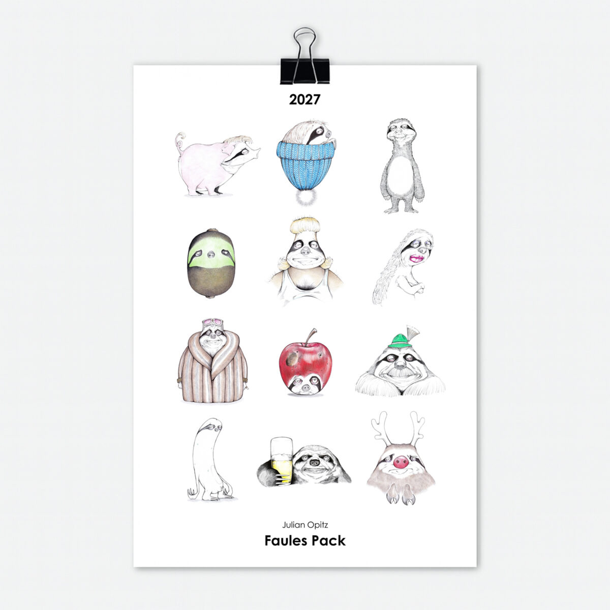 Faultier Kalender 2027 mit 12 tiefenentspannten Faultier Illustrationen
