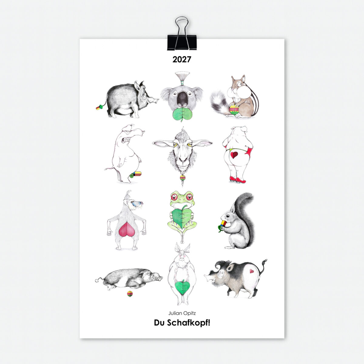 Schafkopf Kalender 2027 Titelseite mit 12 witzigen Schafkopf Illustrationen