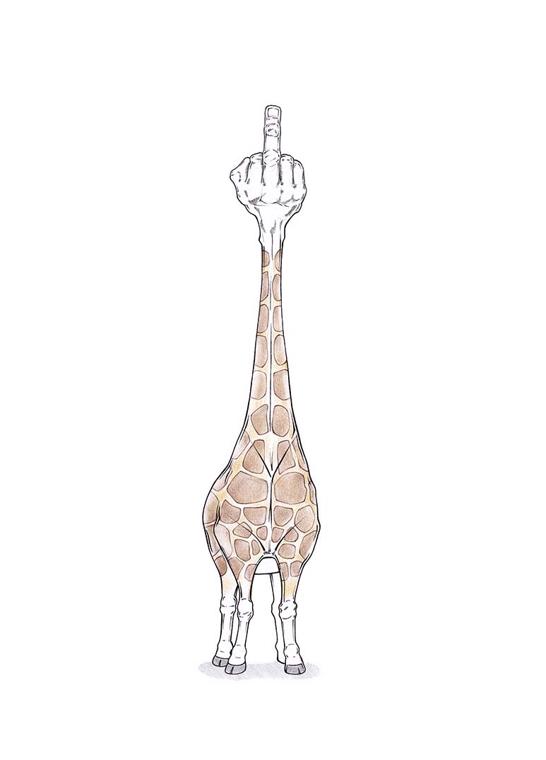 Eine Giraffe mit Fuck You Kopf - Stand tall